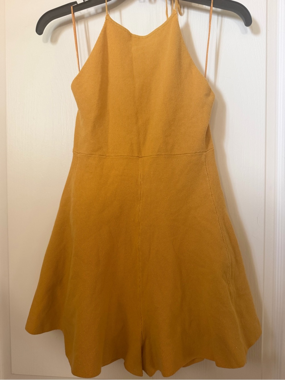 NWT Free People Beach Seashell Knit Open Back Halter Romper in Mustard Gold~ XS